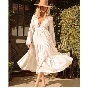 NWT Billabong x Salty Blonde Maxi Beach Dress White Bell Long Sleeves